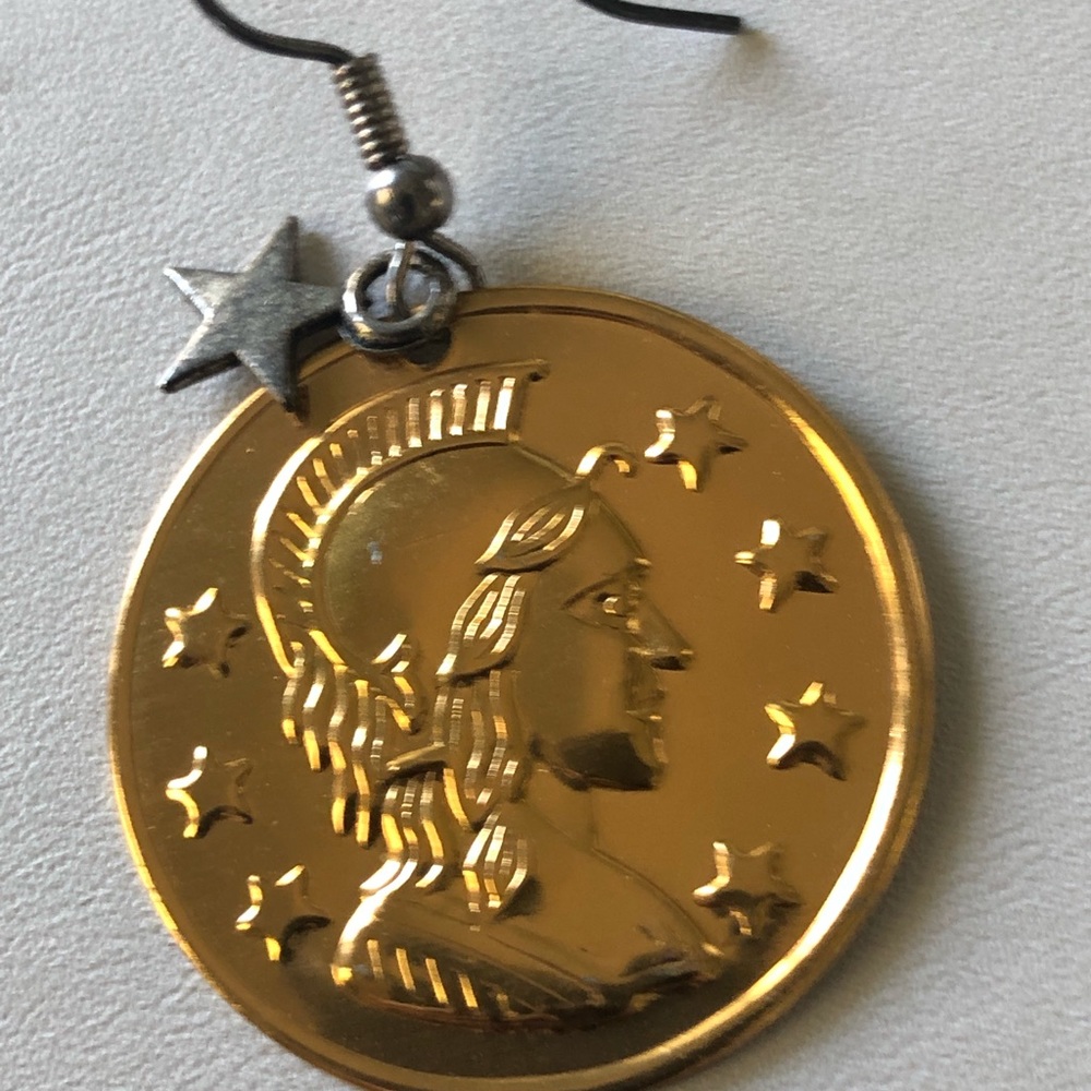 Earrings coin disk lightweight Star dangle - Picture 9 of 12
